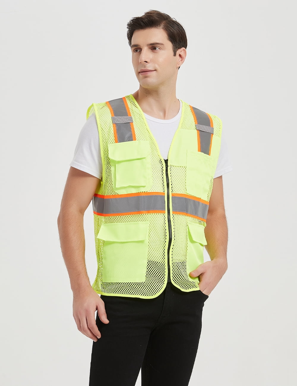 Toptie US Size Big High Visibility Mesh Safety Vest with Pockets Soft Breathable