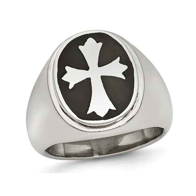 Bague pour Homme en Acier Inoxydable Poli avec Croix Émaillée