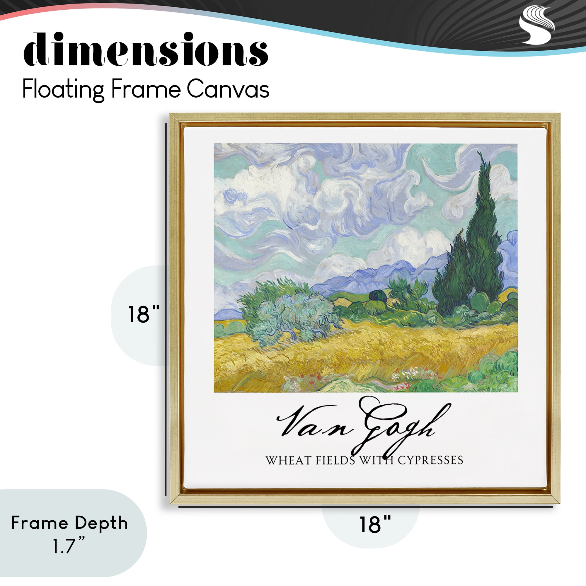 Stupell Industries Van Gogh Wheat Field with Cypresses Gold Framed Floater Canvas Wall Art, design by Vintage Hustle