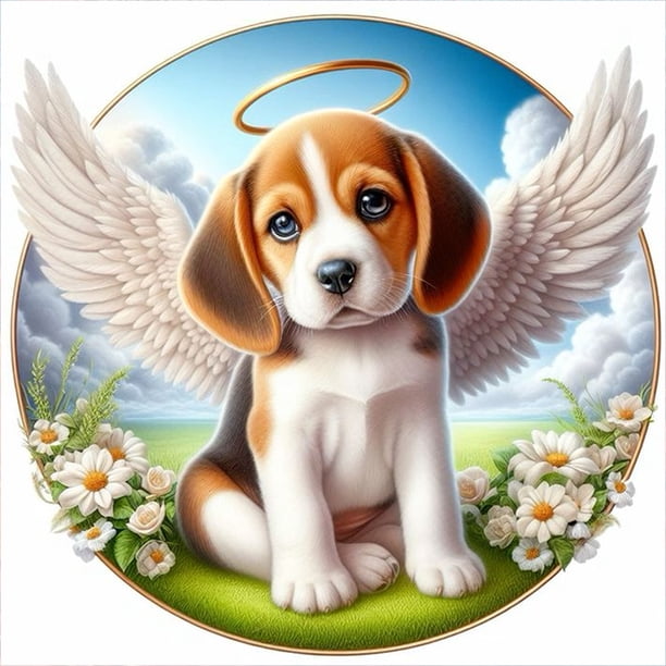 Pintura de diamante 5D DIY, kit de perro ángel con taladro redondo completo, decoración del hogar, 40x40cm