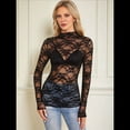 thumbnail image 4 of Blusa de Larga con Encaje Floral de para Mujer, Blusa Interior Transparente con , Cuello Redondo, Informal, Transparente. Negro XL, 4 of 7