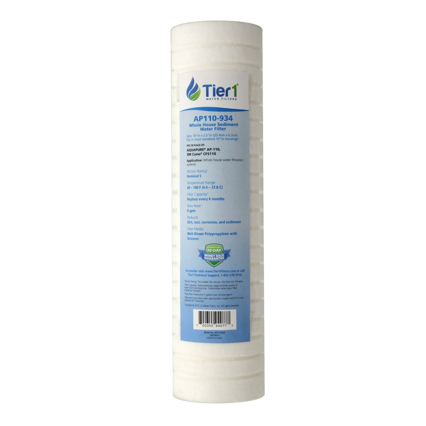 Tier1 5 Micron 10 Inch x 2.5 Inch Whole House Sediment Water Filter