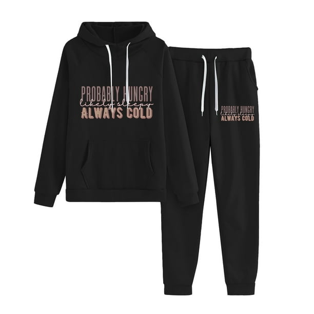 Gibobby Conjunto de sudadera y pantalones Conjunto de dos piezas de pantalones suéter casual con estampado de inglesas para mujer(Negro,CH)