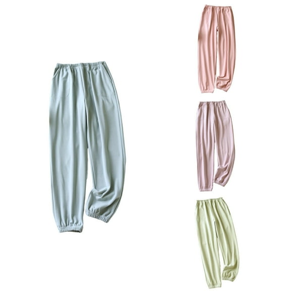 Antinious Women Solid Flannel Casual Pajama Pants With Pockets Cuffed Ankle,Women Home Trousers,Fall Pajamas Women Pants,Green,M