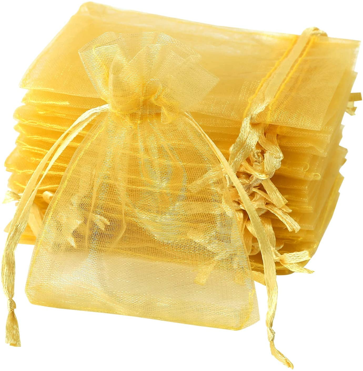 100 Gold Stain Organza Jewelry Gift Wedding Favors Sheer Bags Pouch 7*9 CM 