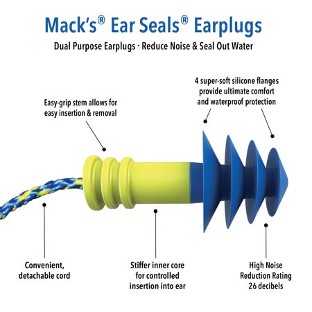 MACK'S マックス 耳栓 コード付き 紛失防止 イヤープラグ イヤーシールズ フランジタイプ マリンスポーツ 水泳 サーフィン EAR SEALS 日本正規品
