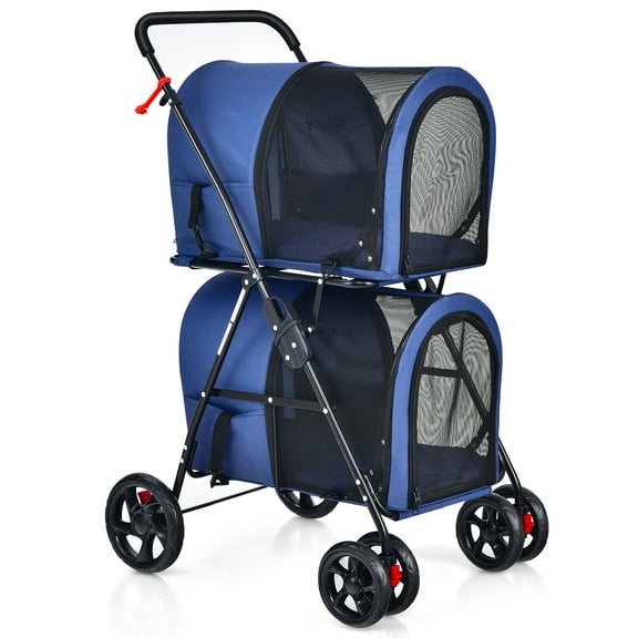 Infans 4-in-1 Double Pet Stroller w/ Detachable Carrier Travel Carriage for Cats Blue