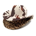 thumbnail image 3 of ROZYARD Elegant Roll Brims Top Hat with Leopard Pattern Wide Brims Hat for Party, 3 of 14