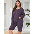 thumbnail image 3 of SHOWMALL Plus Outfit Sets for Women 2 Piece Sweatsuits Purple 1X Ribbed Knit Plus Size Matching Loungewear T-shirt Biker Shorts Pajamas Sets, Lightweight for Spring / Summer / Fall / Winter, 3 of 8
