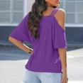thumbnail image 7 of AherBiu Summer Tops for Women Short Sleeve One-Shoulder Casual Loose Fitted Tunic Top Shirts Blouse, 7 of 7