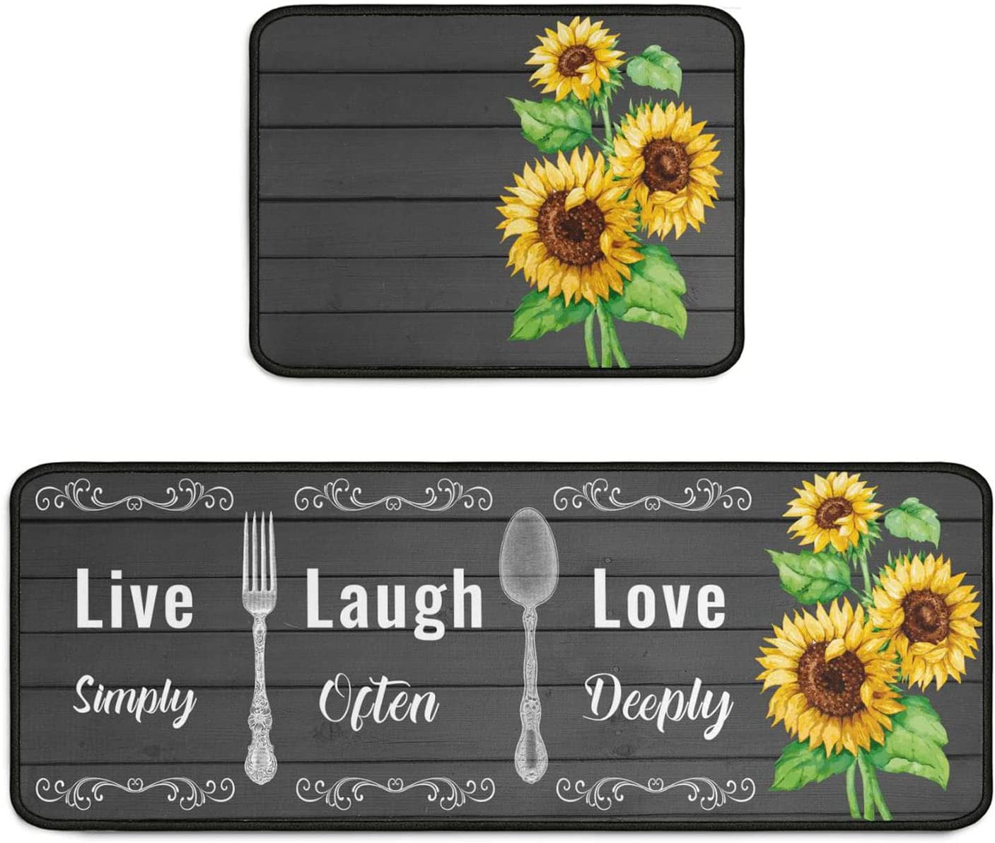 Sunflower Kitchen Rugs Set 2 Pieces Non Slip Kitchen Rugs and Mats