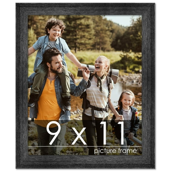 9x11 Black Rustic Wide Barnwood Picture Frame - UV Acrylic, Foam Board Backing, Hanging Hardware