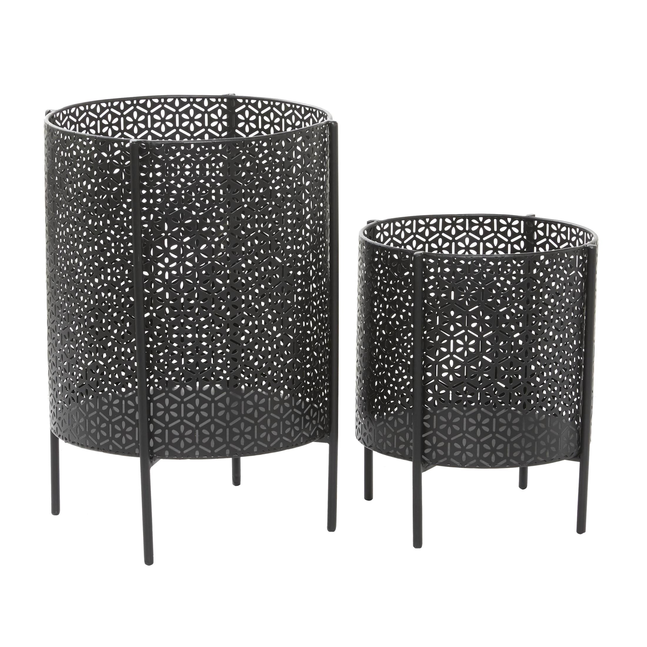 CosmoLiving by Cosmopolitan 18", 12"H Cutout Black Metal Floral Planter with Removable Stand (2 Count)