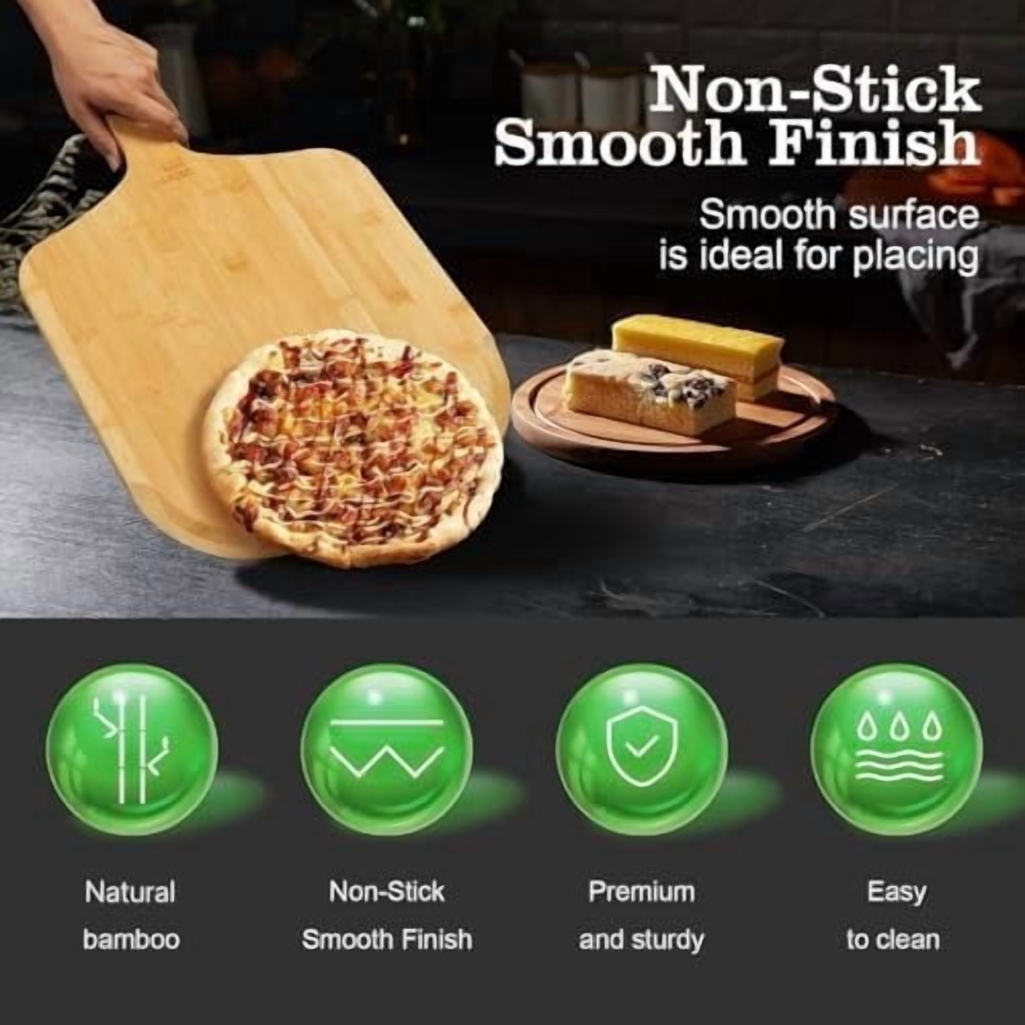 Pizza Peel 14 Inch, Large Bamboo Pizza Paddle Spatula - Wooden Serving Board, Oven Accessory for Baking Homemade, Wood Cutting Board for Cheese Bread Fruit Vegetables