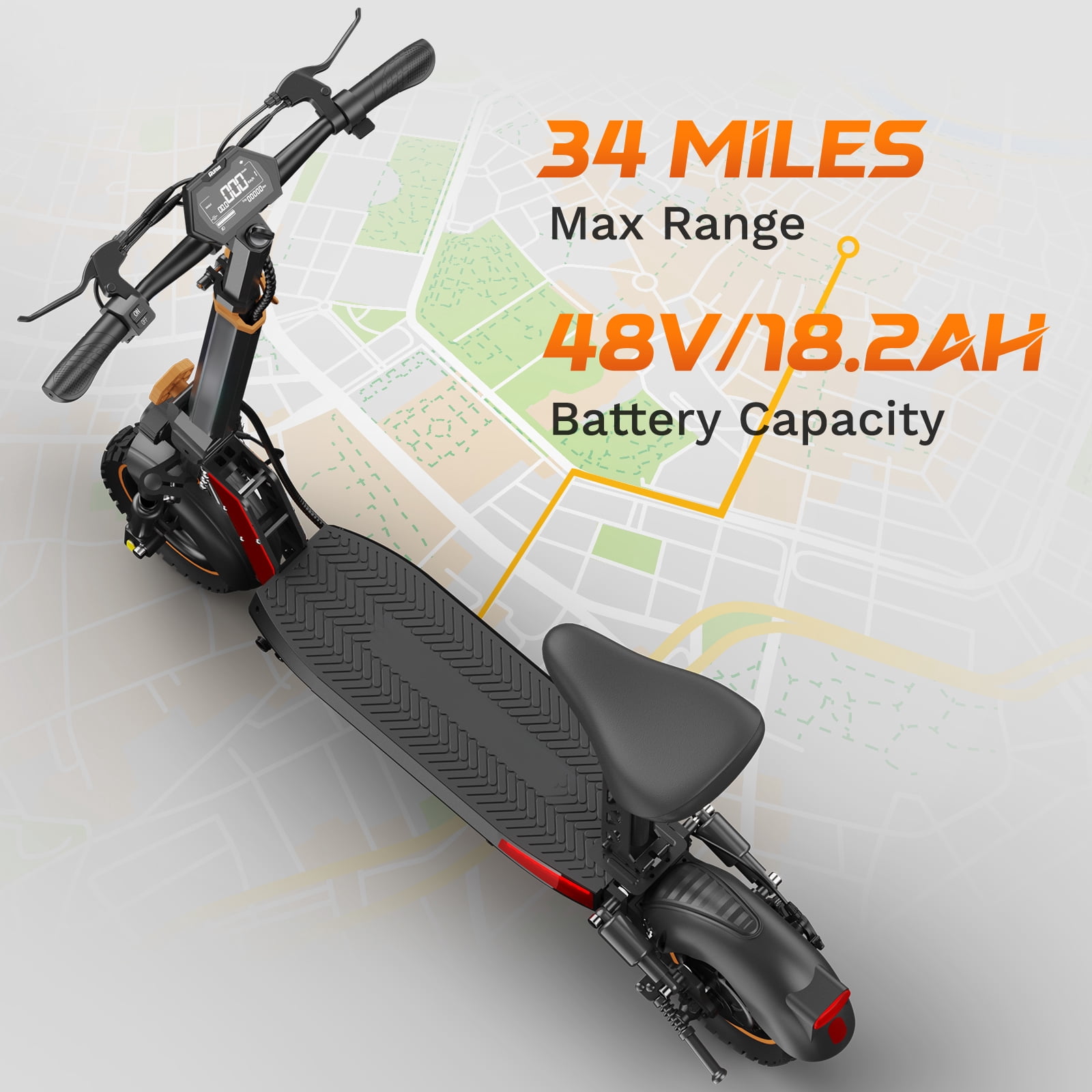 JUN LING Off Road Electric Scooter for Adults - 1000W, 10" Tires, 31MPH, 34Miles, Foldable E-Scooter with Detachable Seat