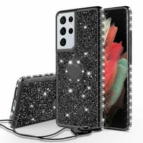 Noir Glitter Case For Galaxy S21 Ultra Case, Ring Kickstand Bling Cover for Girls Women Diamond Sparkly for Galaxy S21 Ultra Cases - Black