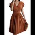 thumbnail image 1 of Summer Midi Dress 2025 Spring V Neck Cocktail Wedding Guest A Line Fit and Flared Dresses Light Brown L, 1 of 7