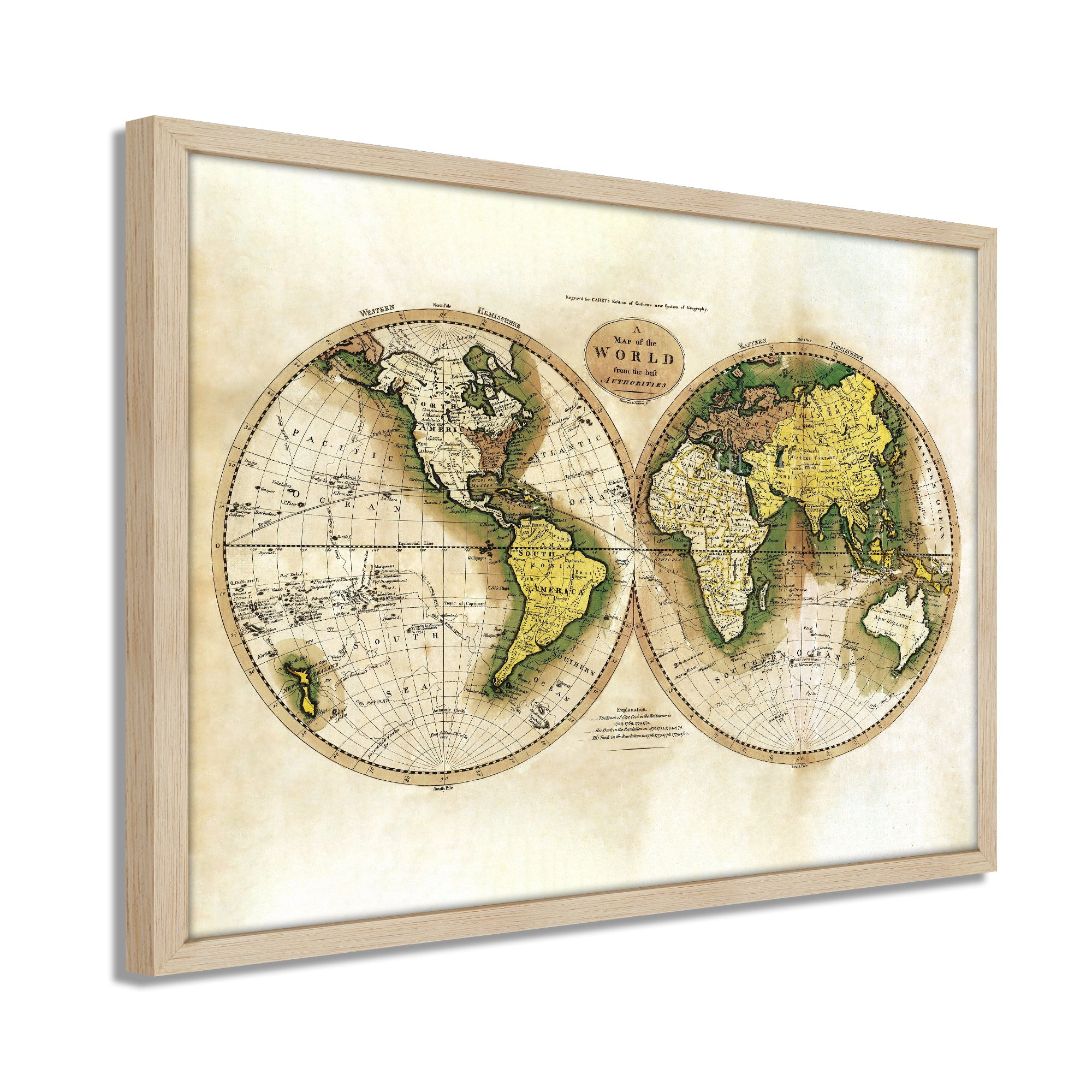 1795 World Map Poster Framed Vintage World Map Wall Art History Map