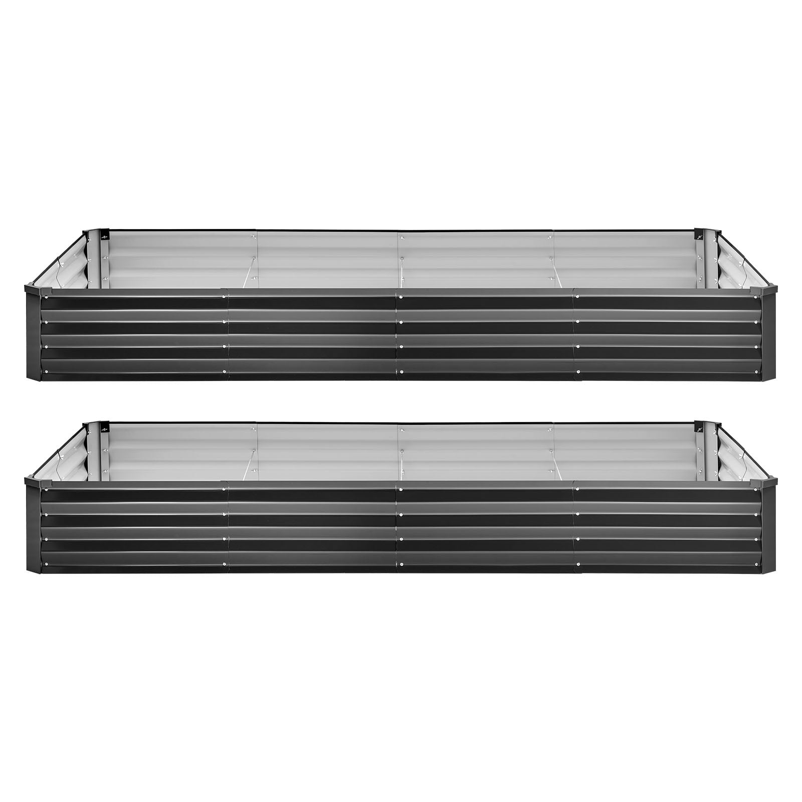 VEVOR 2 Pack Galvanized Raised Garden Beds, 8 x 4 x 1 ft, Rectangular Metal Planter Boxes Kit Outdoor, Bottomless Elevated Planting Box with Gloves, Alu-Zinc, for Growing Flowers Vegetables,Dark Gray
