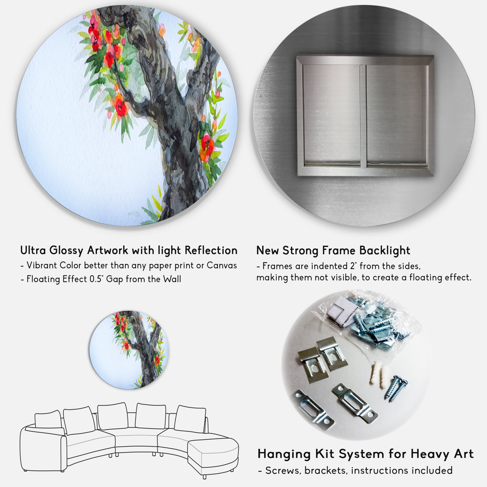 Designart 'Blooming Flowers Of An Old Tree In Spring I' Traditional Circle Metal Wall Art 11x11 - Disc of 11