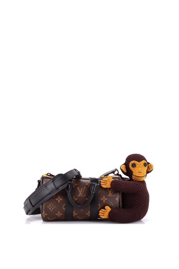 Pre-Owned Keepall Bandouliere Bag Monogram Canvas with LV Friends Plush Monkey XS By Rebag