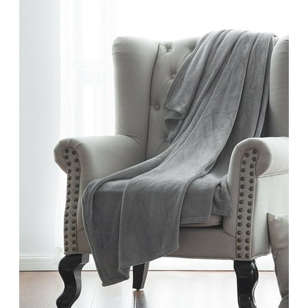 Microlight Plush Solid Fleece Throw Blanket, Gray, 50