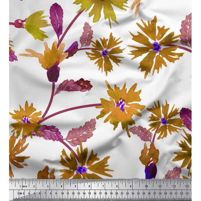 Soimoi Tissu Viscose Georgette Imprimé Feuilles & Aster au Mètre 42 Pouces de Large