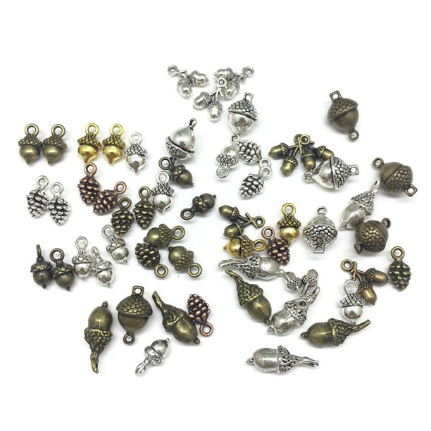 EeaseMX 50 piezas de dijes para hacer joyas, colgantes de metal con forma de piña y bellota lisa, para collares, pulseras, bisutería y manualidades.
