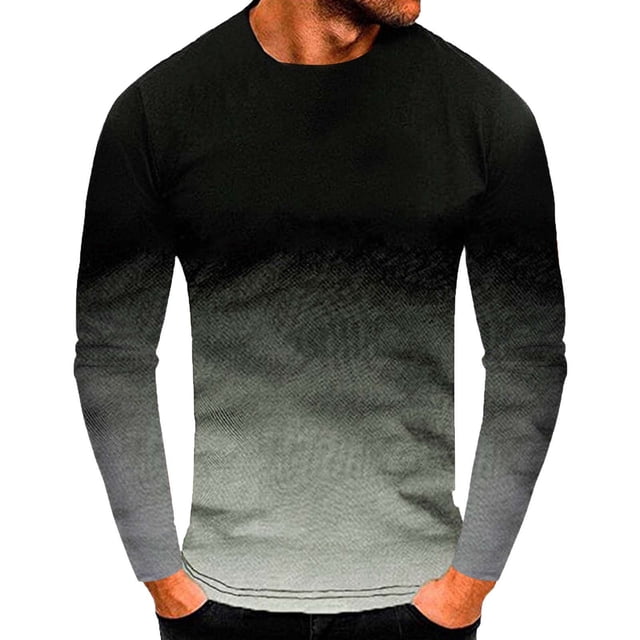 Blusas y camisas de manga larga y cuello redondo para hombre, estilo casual, con estampado degradado, cuello redondo, camiseta de manga corta, abrigo de poliéster.
