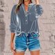thumbnail image 2 of Blusas para mujer,Blusa tipo túnica de terciopelo con cuello en V para mujer, manga larga, corte holgado, abertura frontal con hebilla y bolsillo, tela de poliéster, sopatenor, 2 of 9