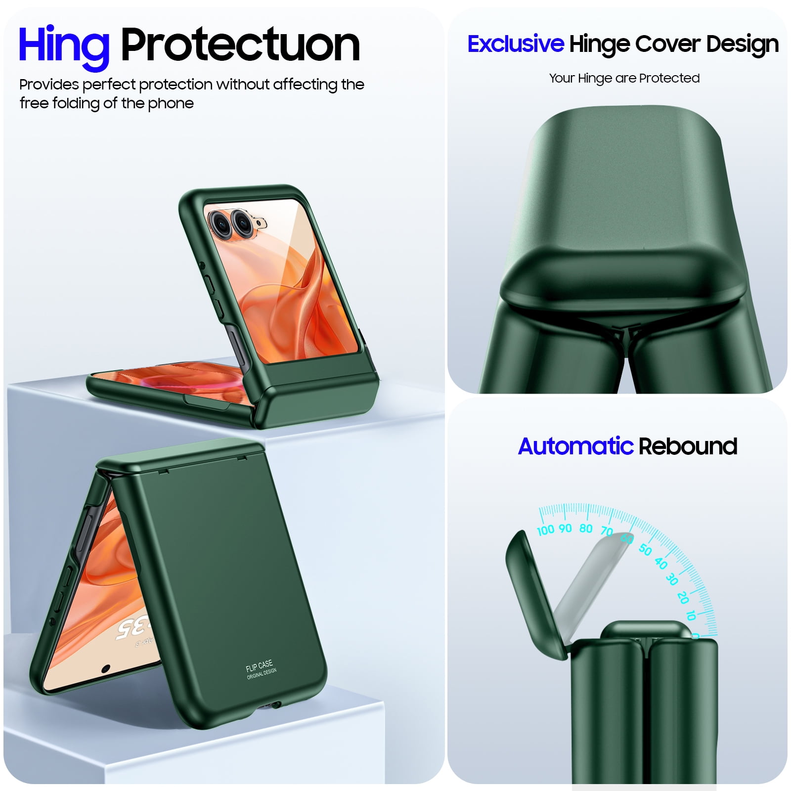 Oupeigar for Motorola Razr 2026/2025/2024 Phone Case With Hinge Protection,Screen Protector,Slim Full-Body Rugged Anti-Scratch Shockproof Case-Green