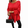 thumbnail image 3 of Women'S Elegant Knitted Cape Sweater Crew Neck Long Sleeve Baggy Tops Fashion Knitted Shawl Sweater Red L, 3 of 7