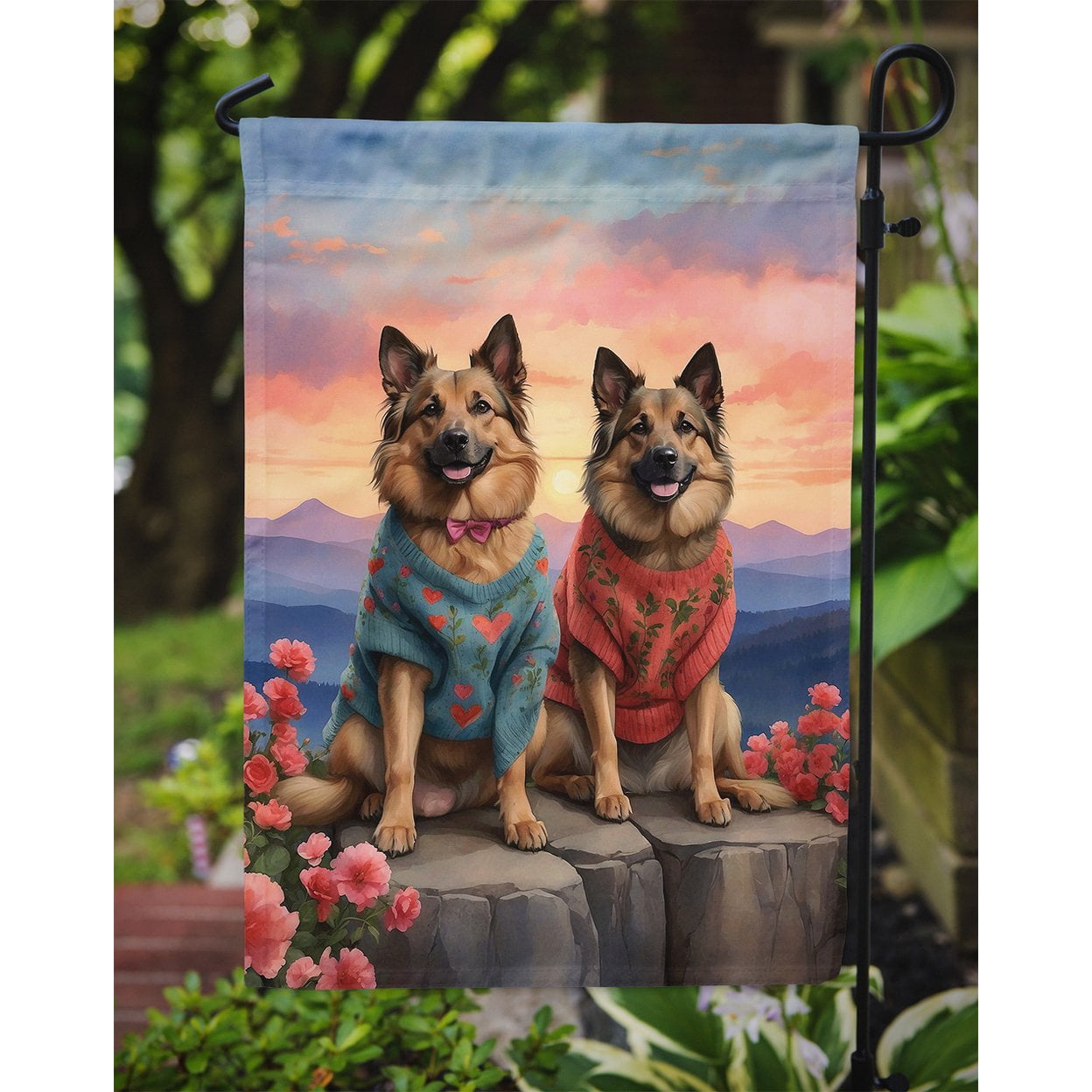 Belgian Tervuren Two Hearts Garden Flag 11.25 in x 15.5 in