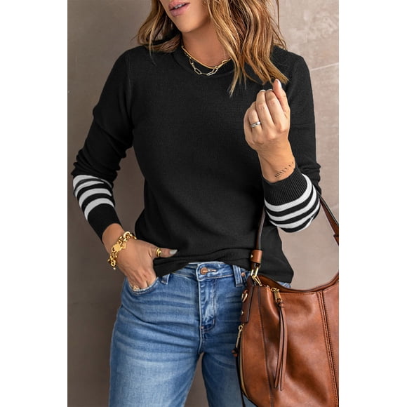 FOLUNSI Essential Striped Sweater - Versatile & Comfortable for Any Lady!