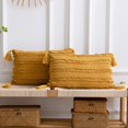 thumbnail image 1 of ZECATL Yellow Throw Pillow Covers: 2 Pack 12x20 Inch Boho Striped Cotton Linen Rectangular Decorative Pillow Cases with Tassels for Farmhouse Couch Sofa Chair, 1 of 7