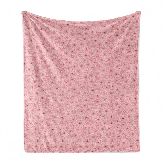 Floral Soft Flannel Fleece Throw Blanket, Rhythmic Pattern of Abstract Tender Flowers Greeting Theme, Cozy Plush for Indoor and Outdoor Use, 50" x 70", Rose Dark Coral, by Ambesonne