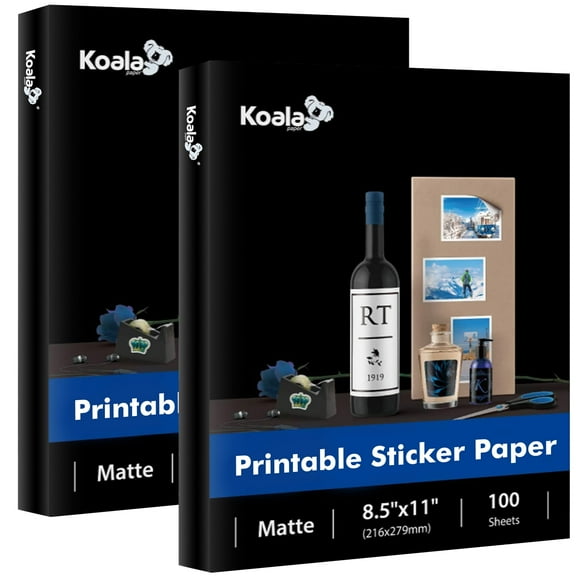 Koala Printable Sticker Paper for Printers, Matte White Blank, 200 Sheets Full Sheet Shipping Labels, 8.5x11 Inch