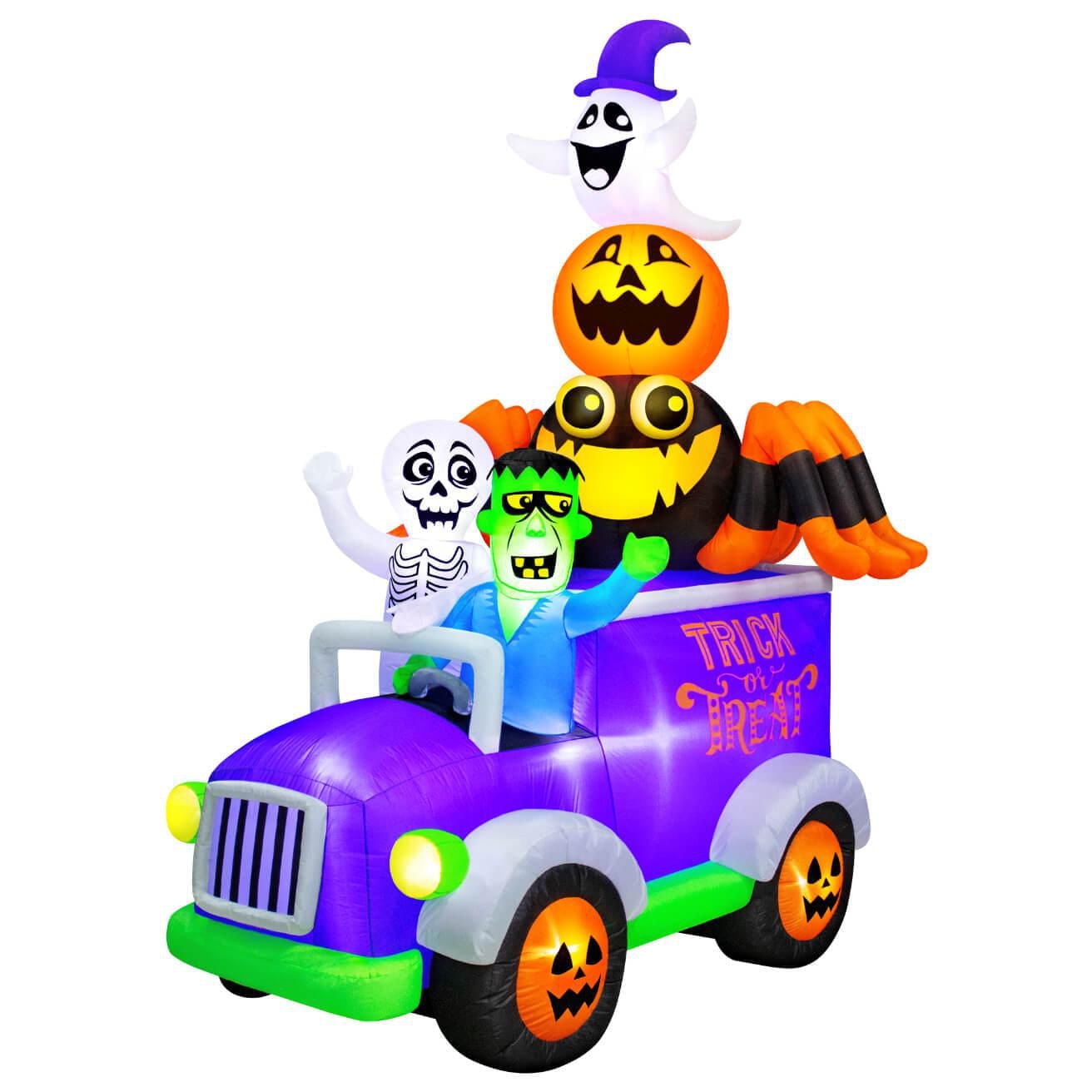 Occasions Halloween 10.5 Foot Inflatable Halloween Truck with Skeleton, Frankenstein, Spider, Pumpkin and Ghost