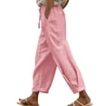 thumbnail image 2 of QUNYINEY Womens Pants Wide Leg Cotton Linen Casual Summer Pants with Pockets Relaxed Fit Pink XL, 2 of 9