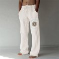 thumbnail image 2 of Pantalones casuales de lino para hombre, estampado de árboles y pájaros, sueltos, ligeros, elásticos, con cordón elástico, banda elástica, pantalones de yoga para la playa 013-amarillo M 013-amarillo Xishao ropa, 2 of 2