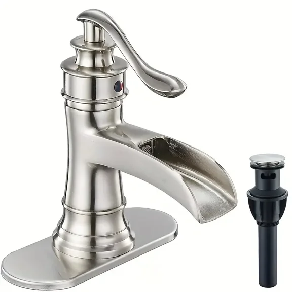 Brushed Nickel Single Handle Bathroom Basin Sink Faucet Waterfall Vanity Mixer Taps With Drain