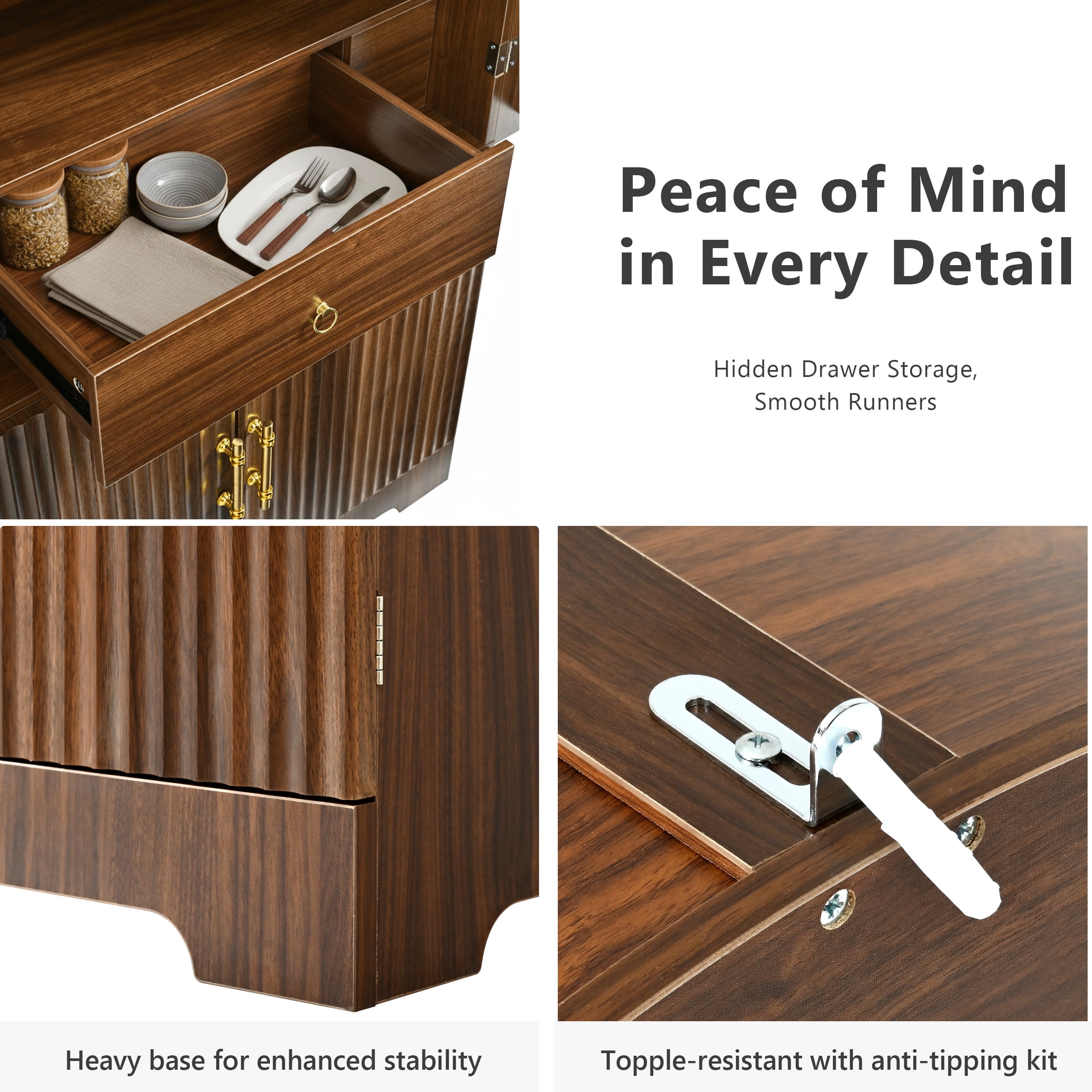 Euroco 72" Tall Arched Kitchen Pantry Cabinet,Fluted Wood Storage Cabinets with 3 Adjustable Shelves, Hidden Drawer & 8 Door Shelves,Versatile Cupboard Organizer for Kitchen Dining Room, Brown