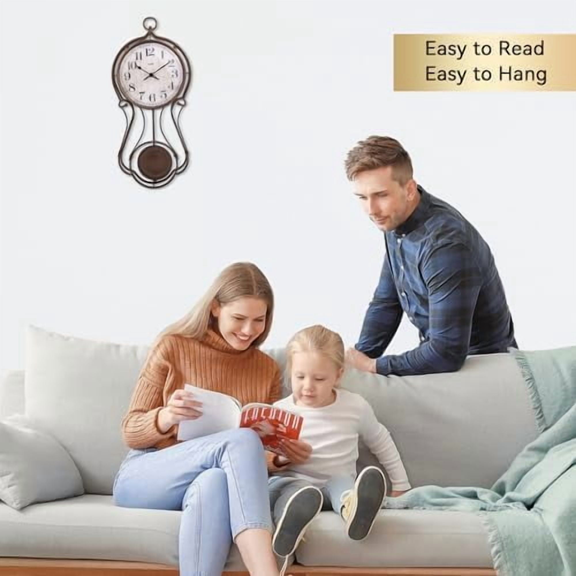 Antique Metal Pendulum Wall Clock - Elegant Regulator Clock for for Living Room & Home Decor & Kitchen Decor & Wall Décor