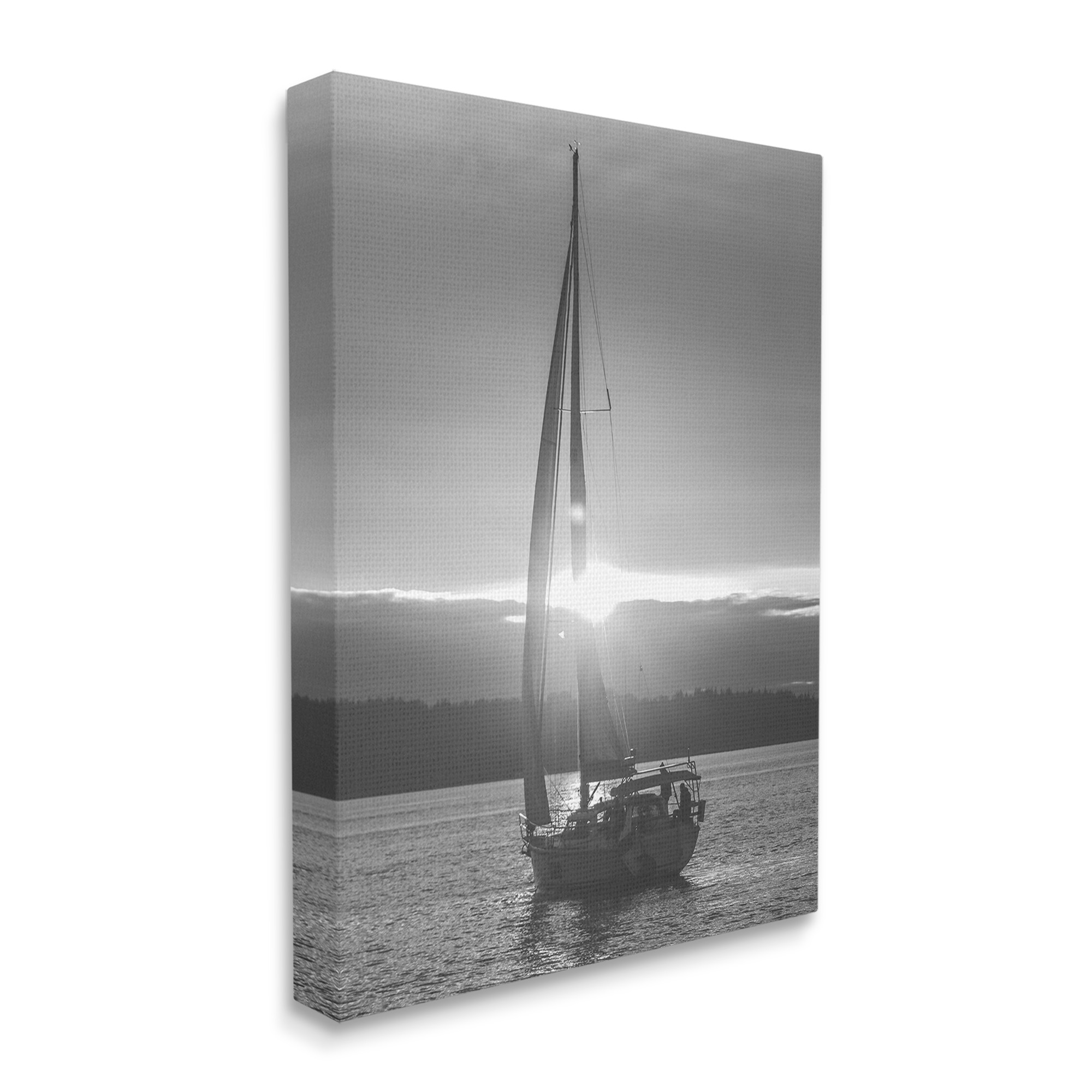 Stupell Industries Grey Sailboat Seascape Transportation Photography Gallery Wrapped Canvas Art Print Wall Art, 30 x 40