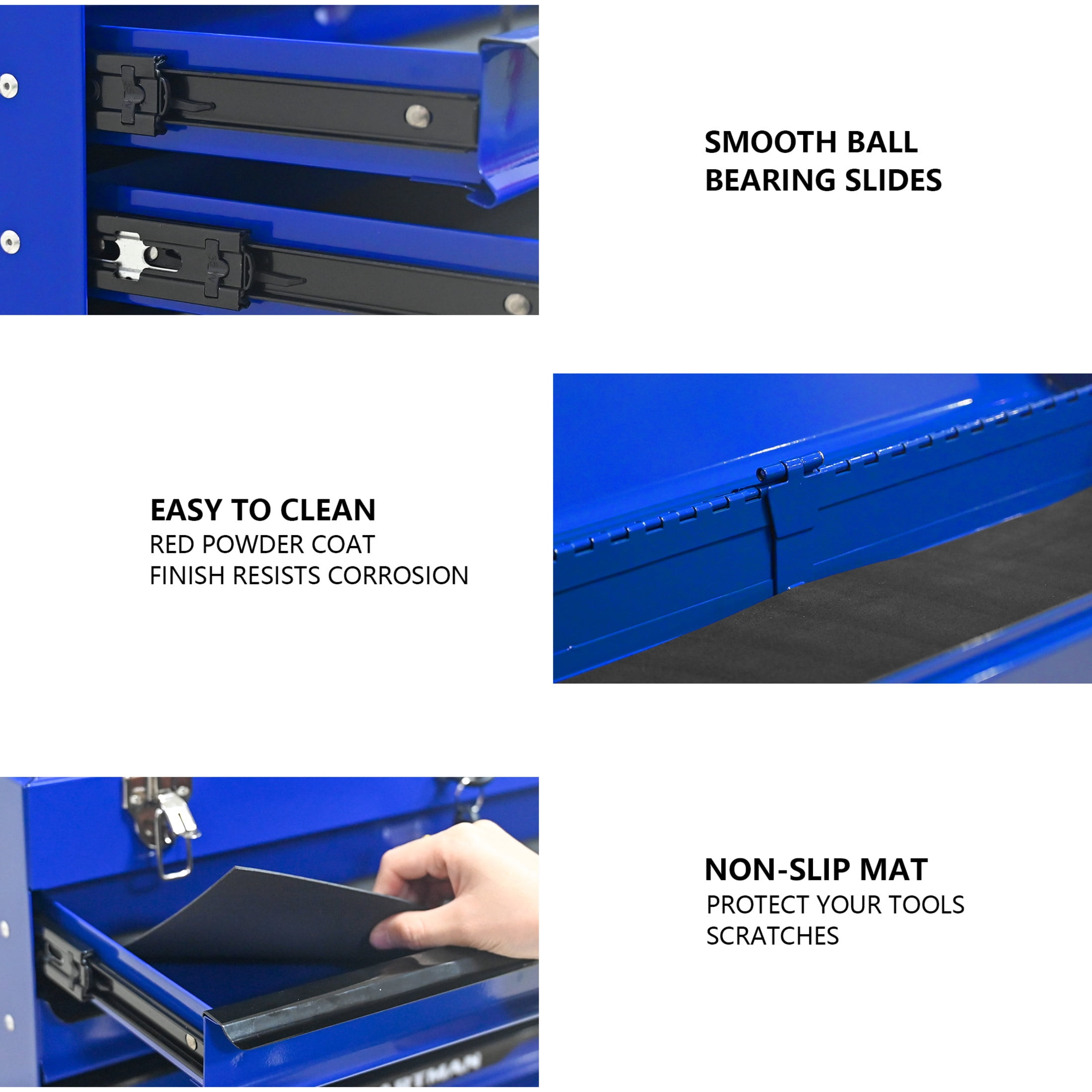 Noble House 20" Steel Portable Tool Box with 3 Drawers & Lock Closure, Ball Bearing Slide Organizer Chest, Blue