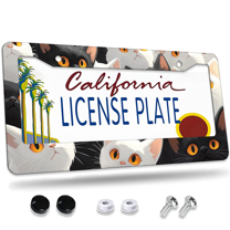 1 Pcs Group of Cats License Plate Frame, License Plate Cover for Car Decorative Parts, Aluminum License Plate Bracket Holder Rust-Proof Weather-Proof for US Standard Car