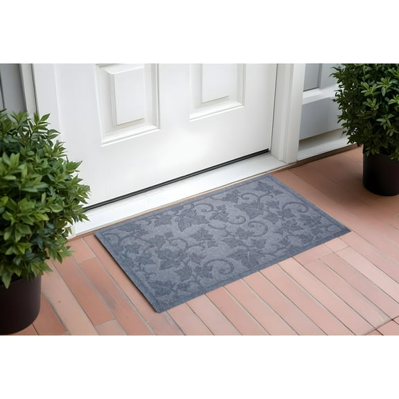 HomeRoots 555297 24 x 36 in. Light Gray Rubber Botanical Leaves Outdoor Door Mat