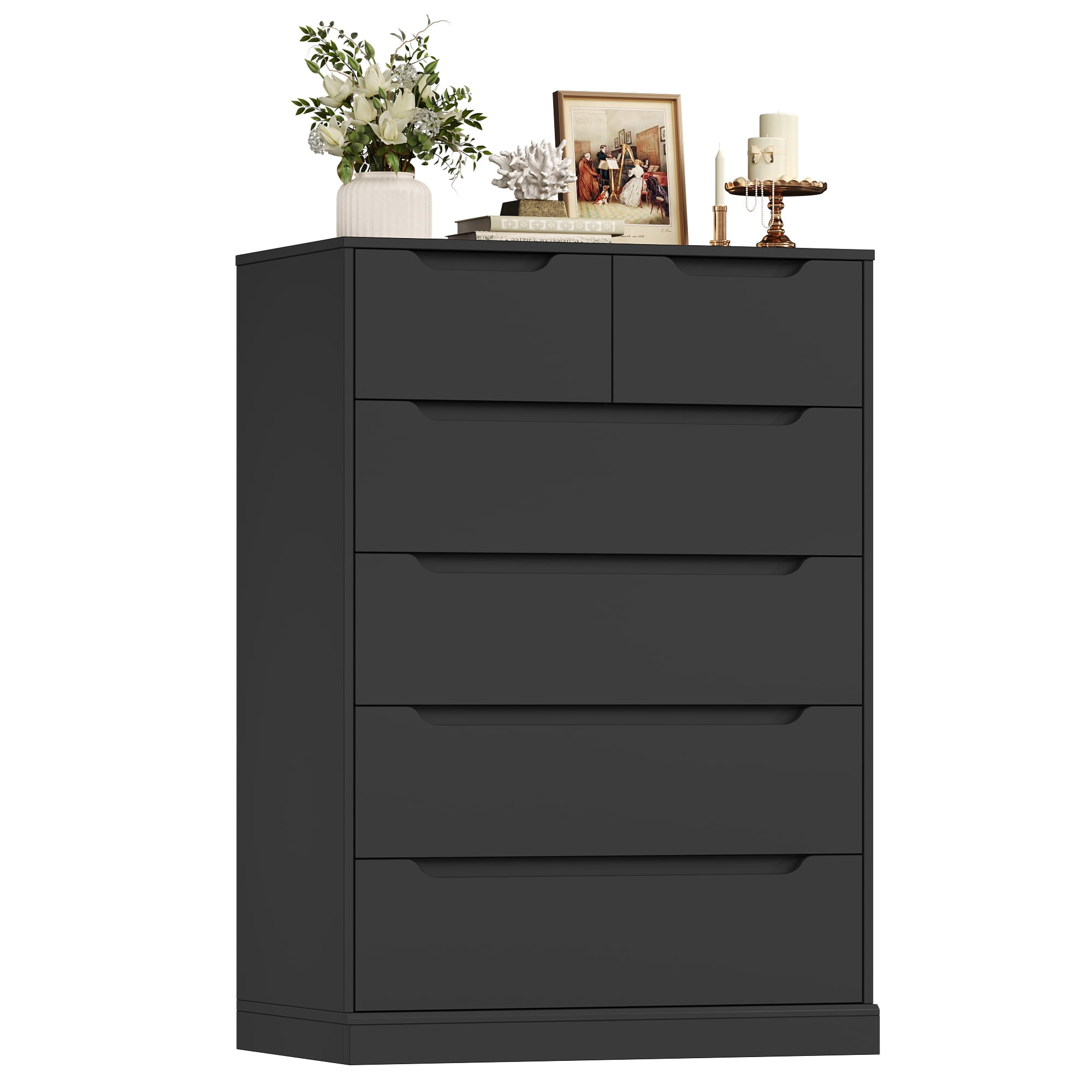 Homfa 6 Drawer Black Dresser, 43.3" H Wood Storage Cabinet with Upgraded Stable Base Vertical Chest for Bedroom Living Room