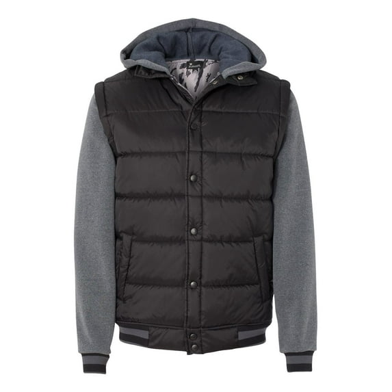 Burnside 8701 Men's Nylon Vest with Fleece Sleeves - Black/ Charcoal - X-Large