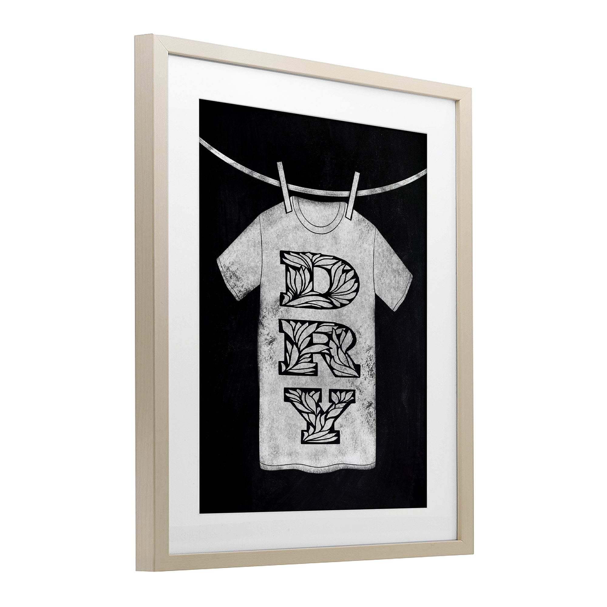 Laundry Dry Ornate Letters Birch Framed Print Under Glass, design by Marcus Prime